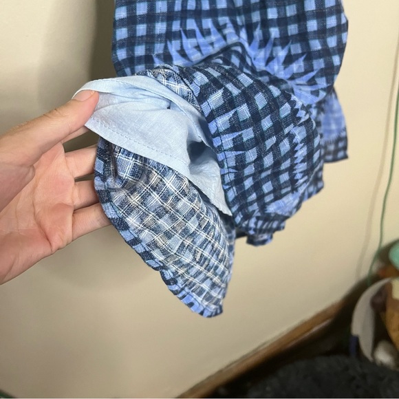 Urban Outfitters UO Blue Criss Cross Plaid Sunburst Mini Dress M Cottagecore - Picture 4 of 8